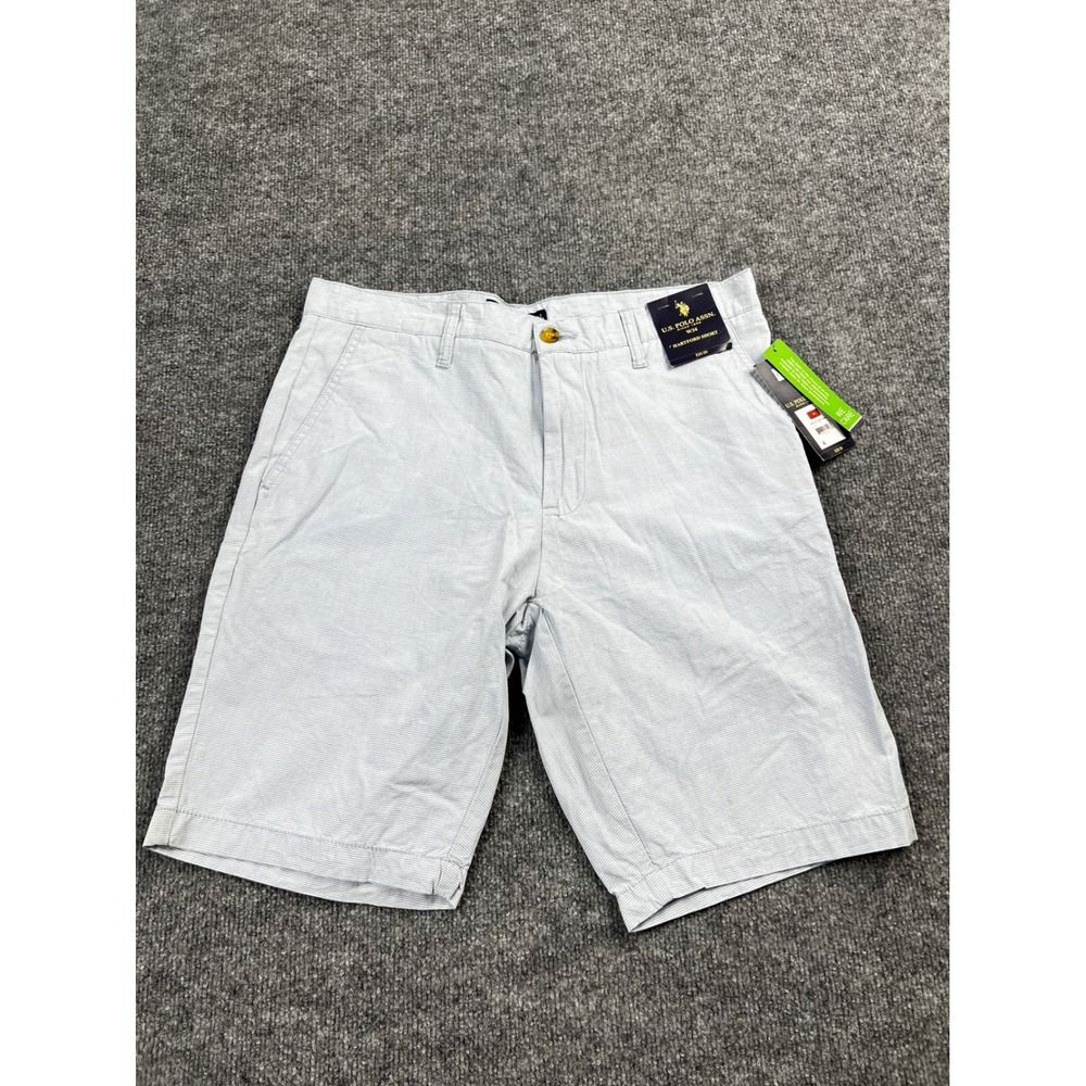 US Polo Assn Mens Hartford Micro Stripe Flat Front Shorts Blue White W34 NWT